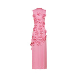 Magali – Roosa maxi kleit faux lillede ja paeltega