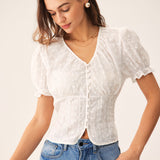 Valge – Lilleline puhv-sleeve blouse