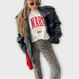 Chandra - Calças de ganga vintage com estampado de leopardo