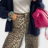 Chandra - Calças de ganga vintage com estampado de leopardo